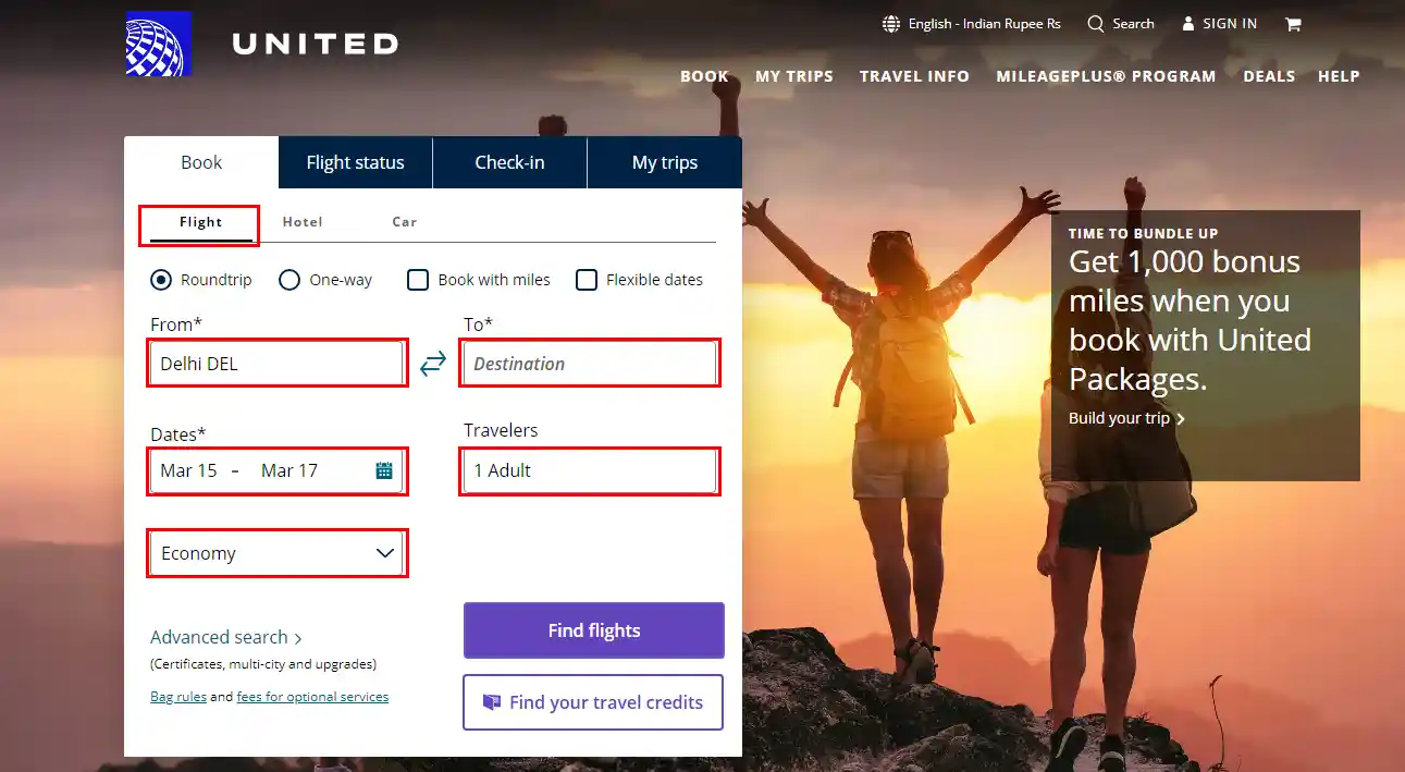 Reservations via United Airlines Official site